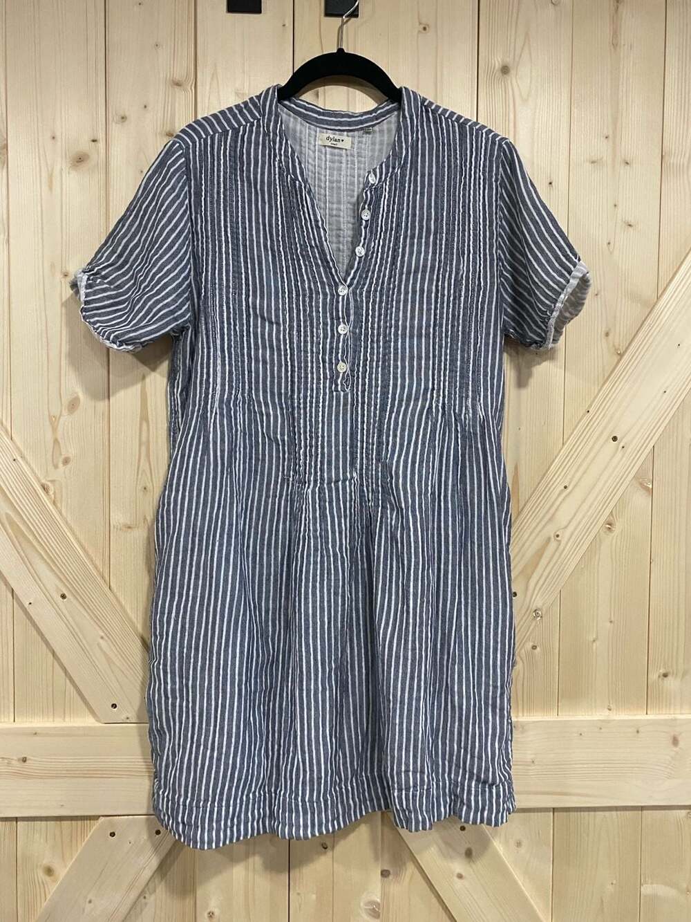 Dylan Blue White Striped Plaza Dress Short Sleeve Small